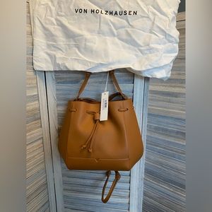 NWT Von Holzhausen Brown Vegan Leather Bucket Crossbody